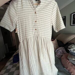 Roolee Tan Buttoned Tiered Sundress with Mandarin Collar